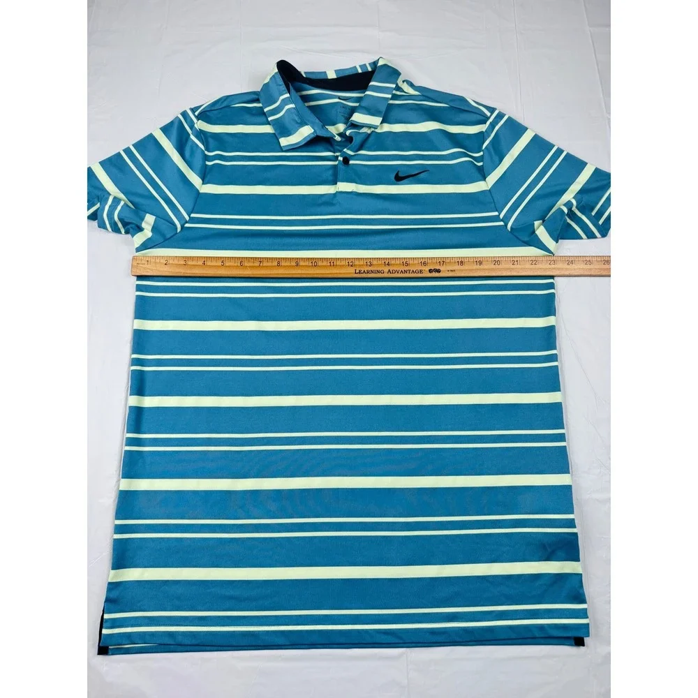 Nike Dri-FIT Mens Golf Polo Shirt Blue Green Striped Large Active Outdoor